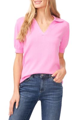 CeCe Cotton Blend Polo Sweater in Bright Peony