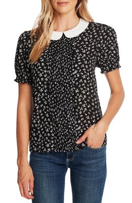 CeCe Ditsy Floral Print Pintuck Pleat Top in Rich Black