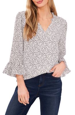 CeCe Ditsy Floral Ruffle Cuff Blouse in New Ivory