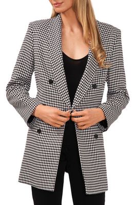 CeCe Double Breasted Houndstooth Blazer in Rich Black