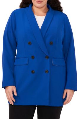 CeCe Double Breasted Twill Blazer in Deep Royal Blue