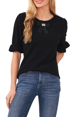 CeCe Embellished Puff Sleeve Sweater in Rich Black