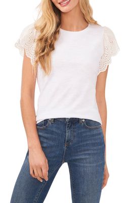 CeCe Eyelet Flutter Sleeve T-Shirt in Ultra White
