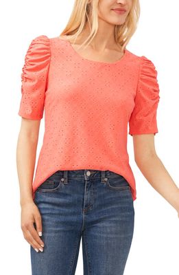 CeCe Eyelet Puff Sleeve Top in Cameo Coral