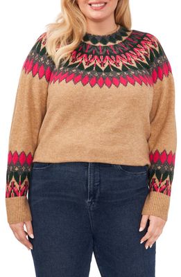 CeCe Fair Isle Sweater in Latte Heather Brown