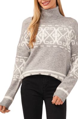 CeCe Fair Isle Turtleneck Sweater in Light Heather Grey