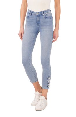 CeCe Floral Button Skinny Ankle Jeans in Sun Wash Blue