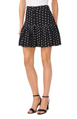 CeCe Floral Embroidered Cotton Button-Up Miniskirt in Rich Black