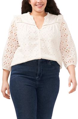 CeCe Floral Eyelet Embroidered Cotton Blouse in New Ivory