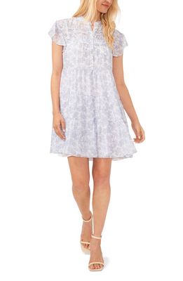 CeCe Floral Flutter Sleeve Tiered Dress in Ultra White