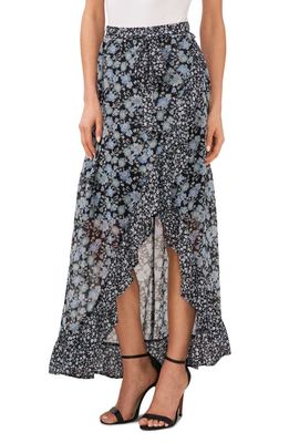 CeCe Floral High-Low Maxi Skirt in Rich Black