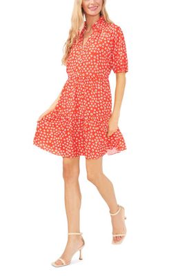 CeCe Floral Print Babydoll Dress in Candy Apple