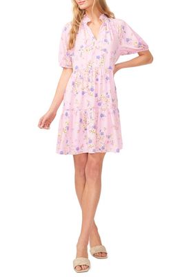 CeCe Floral Print Babydoll Dress in Corsage Pink