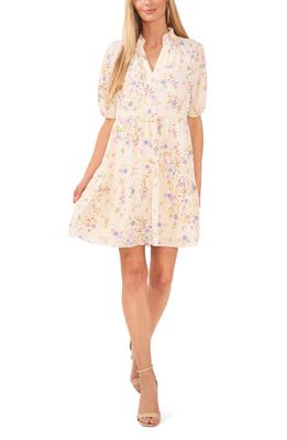 CeCe Floral Print Babydoll Dress in Soft Vanilla