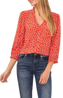 CeCe Floral Print Blouse in Candy Apple