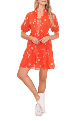 CeCe Floral Print Tiered Babydoll Dress in Coral Sunset