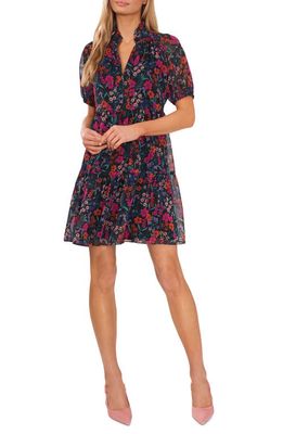 CeCe Floral Puff Sleeve Dress in Rich Black
