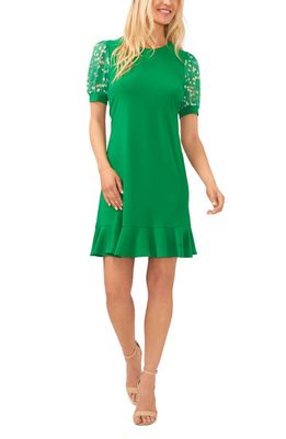 CeCe Floral Puff Sleeve Minidress in Green