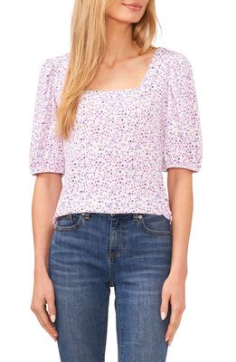 CeCe Floral Puff Sleeve Square Neck Top in New Ivory