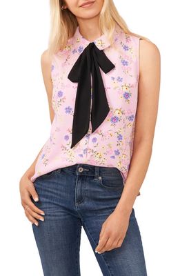 CeCe Floral Sleeveless Georgette Bow Blouse in Corsage