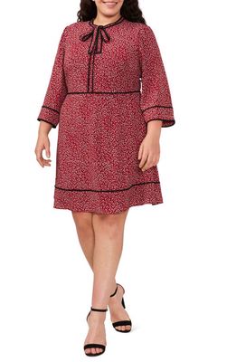 CeCe Floral Tie Neck Dress in Mulberry Red