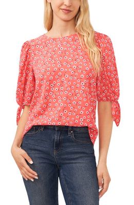 CeCe Floral Tie Sleeve Blouse in Calypso Coral