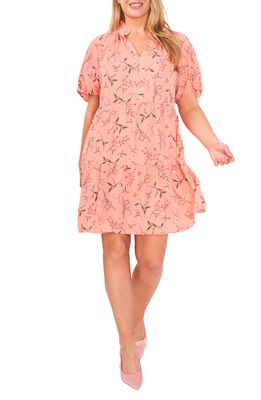 CeCe Floral Tiered Babydoll Dress in Cameo Coral