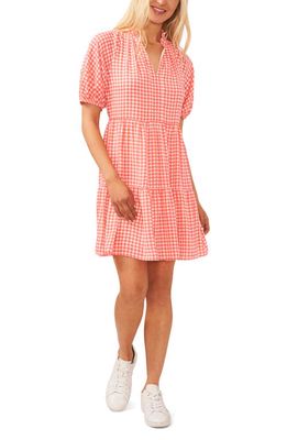 CeCe Gingham Print Babydoll Dress in Calypso Coral
