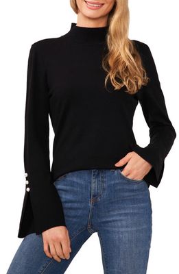 CeCe Imitation Pearl Cuff Sweater in Rich Black