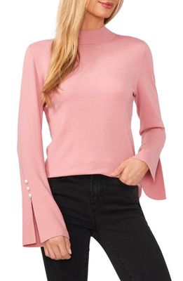 CeCe Imitation Pearl Cuff Sweater in Rosette Pink