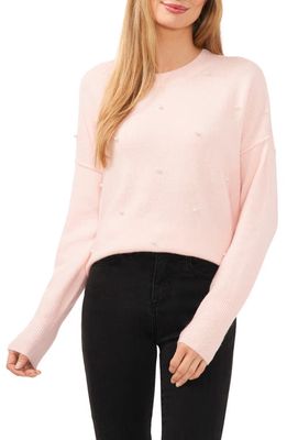 CeCe Imitation Pearl Embellished Crewneck Sweater in Blush Pink