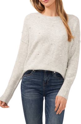 CeCe Imitation Pearl Embellished Crewneck Sweater in Silver Heather Grey