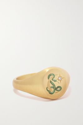 Cece Jewellery - Snake & Moon 18-karat Recycled Gold, Enamel And Diamond Signet Ring - 3