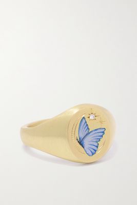 Cece Jewellery - The Butterfly & Moon 18-karat Gold, Enamel And Diamond Ring - 3