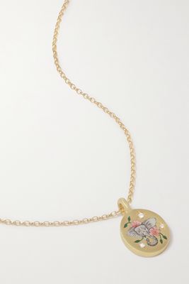 Cece Jewellery - The Elephant & Camellia 18-karat Gold, Enamel And Diamond Necklace - one size