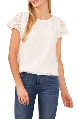CeCe Lace Flutter Sleeve Top in New Ivory
