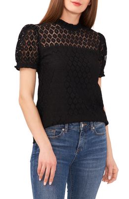 CeCe Lace Puff Sleeve Top in Rich Black