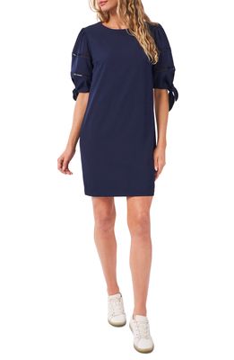 CeCe Ladder Stitch Tie Sleeve Crepe Shift Dress in Classic Navy