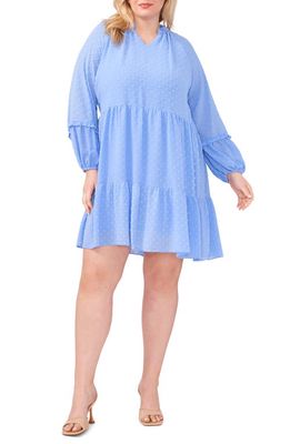 CeCe Long Sleeve Clip Dot Babydoll Dress in Blue Jay