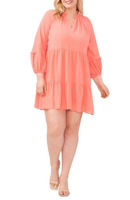 CeCe Long Sleeve Clip Dot Babydoll Dress in Cameo Coral
