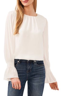 CeCe Long Sleeve Ruffle Cuff Crepe Top in New Ivory