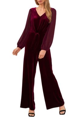 CeCe Long Sleeve Velvet Jumpsuit in Magestic Wine
