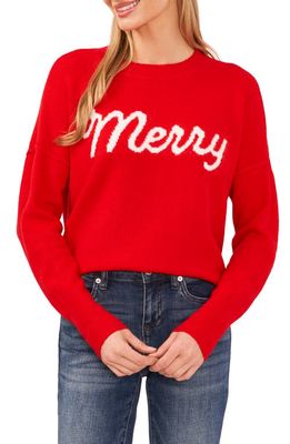 CeCe Merry Cozy Sweater in Bright Cherry Red