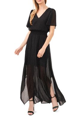 CeCe Metallic Clip Dot Chiffon Maxi Dress in Rich Black