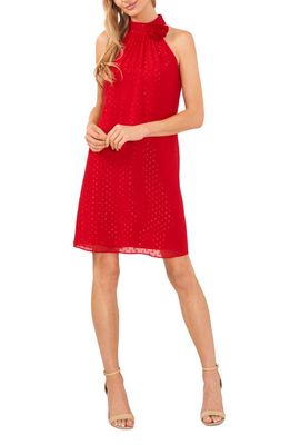 CeCe Metallic Rosette Clip Dot Chiffon Dress in Glamour Red
