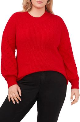 CeCe Mixed Knit Crewneck Sweater in Luminous Red