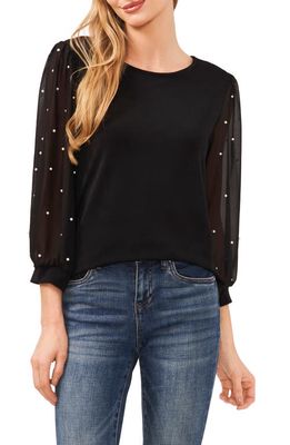 CeCe Mixed Media Imitation Pearl Top in Rich Black
