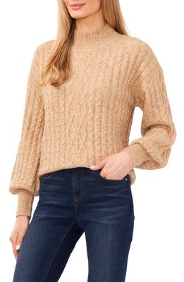 CeCe Mock Neck Cable Stitch Sweater in Latte Heather Beige