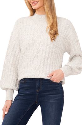 CeCe Mock Neck Cable Stitch Sweater in Silver Heather