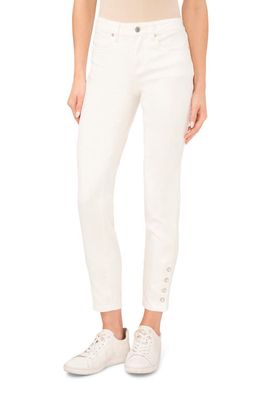CeCe Pearl Bead Trim High Waist Jeans in Ultra White